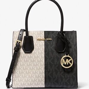 Michael Kors Black and Cream Satchel with Gold Hardware